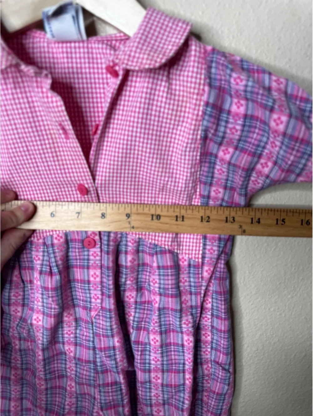 Vintage OshKosh Girls 24 Months Pink Plaid Cotton Romper One Piece USA Made